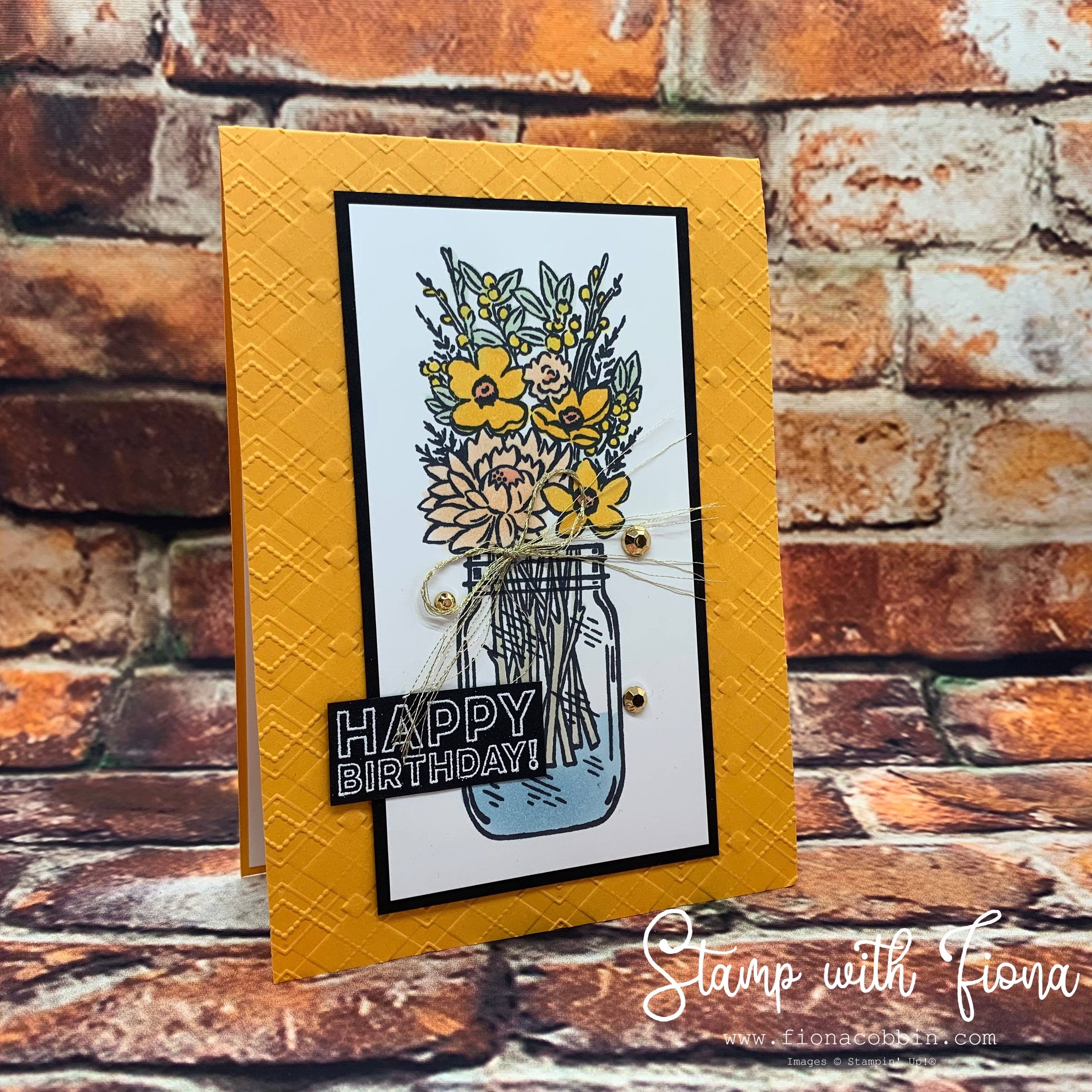 Australiana Jar of Flowers Card coloured with Stampin' Blends