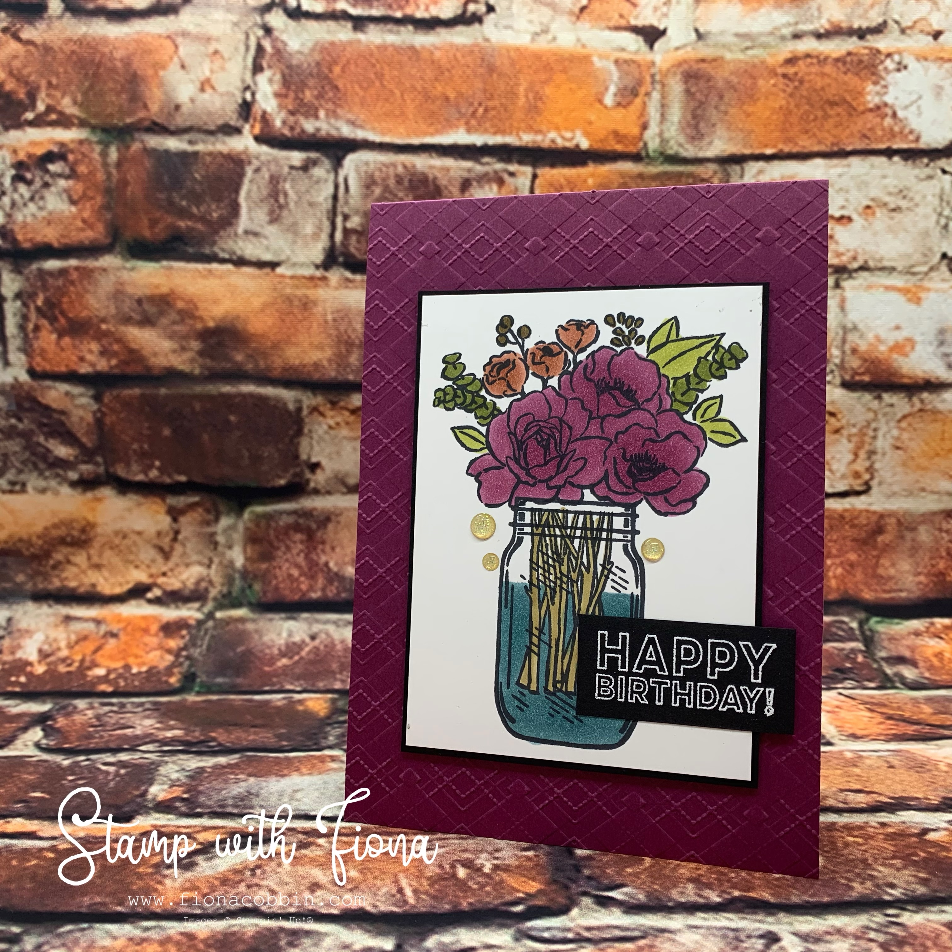 Roses Jar of Flowers Card coloured with Stampin' Blends