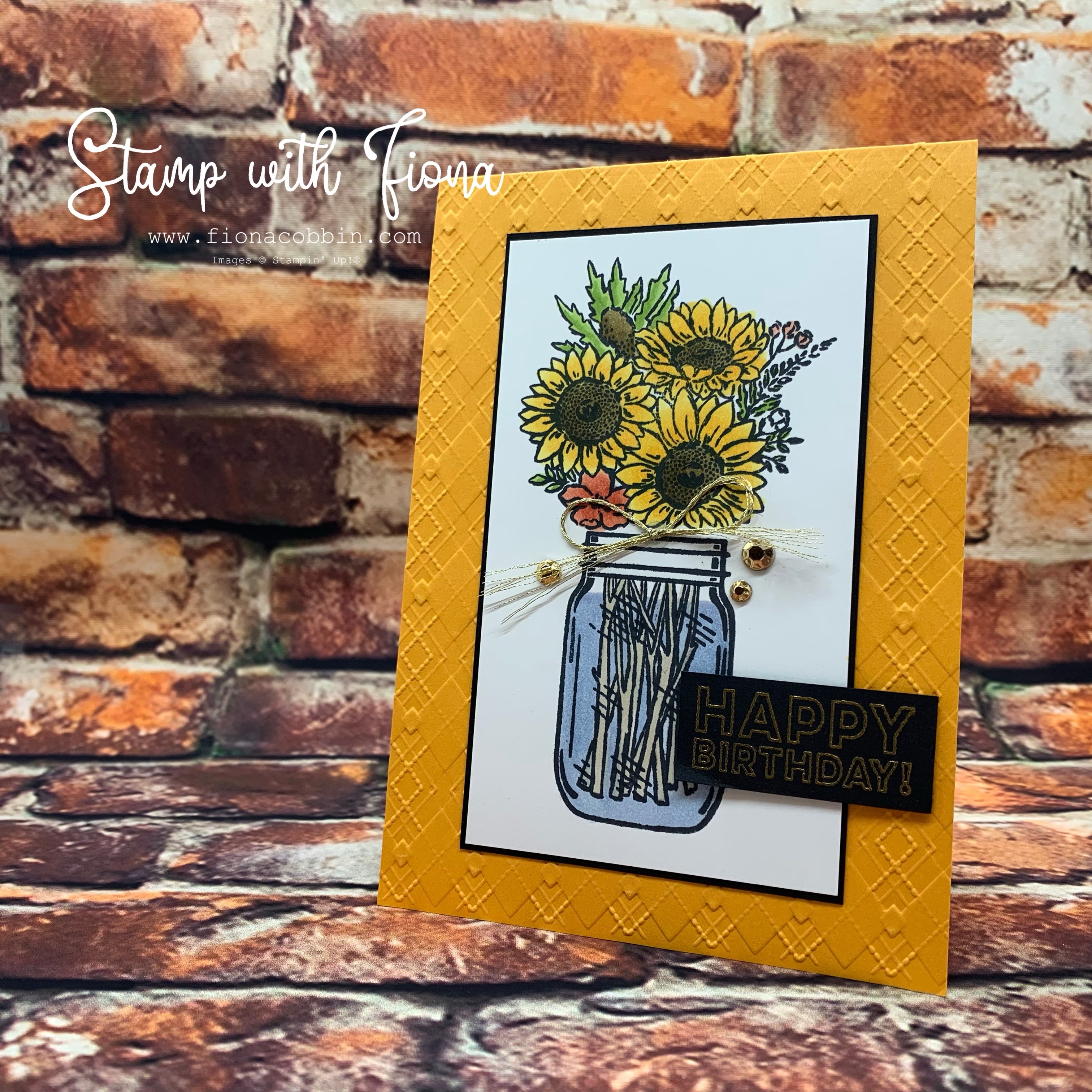 Sunflowers Jar of Flowers Card coloured with Stampin' Blends