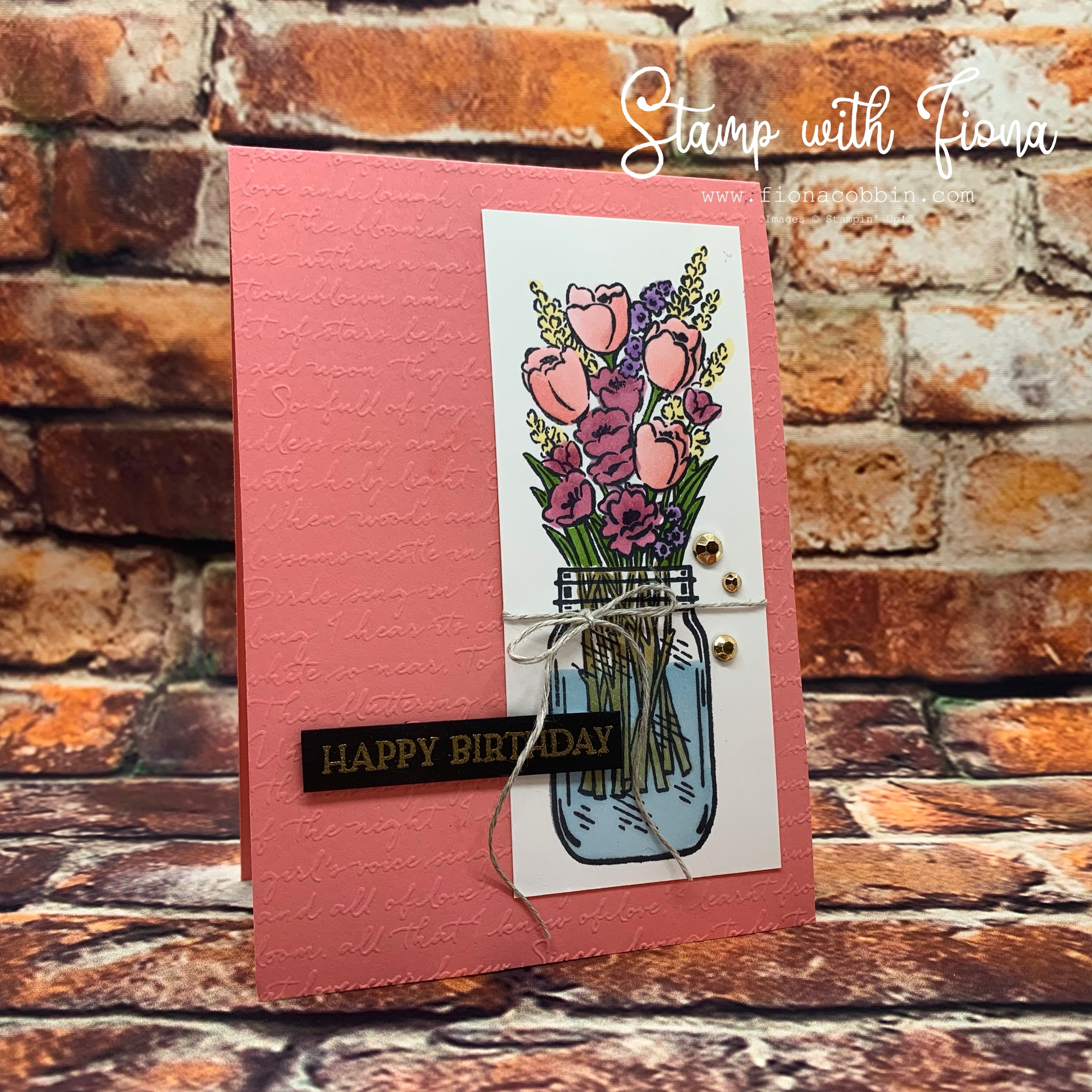 Tulips Jar of Flowers Card coloured with Stampin' Blends