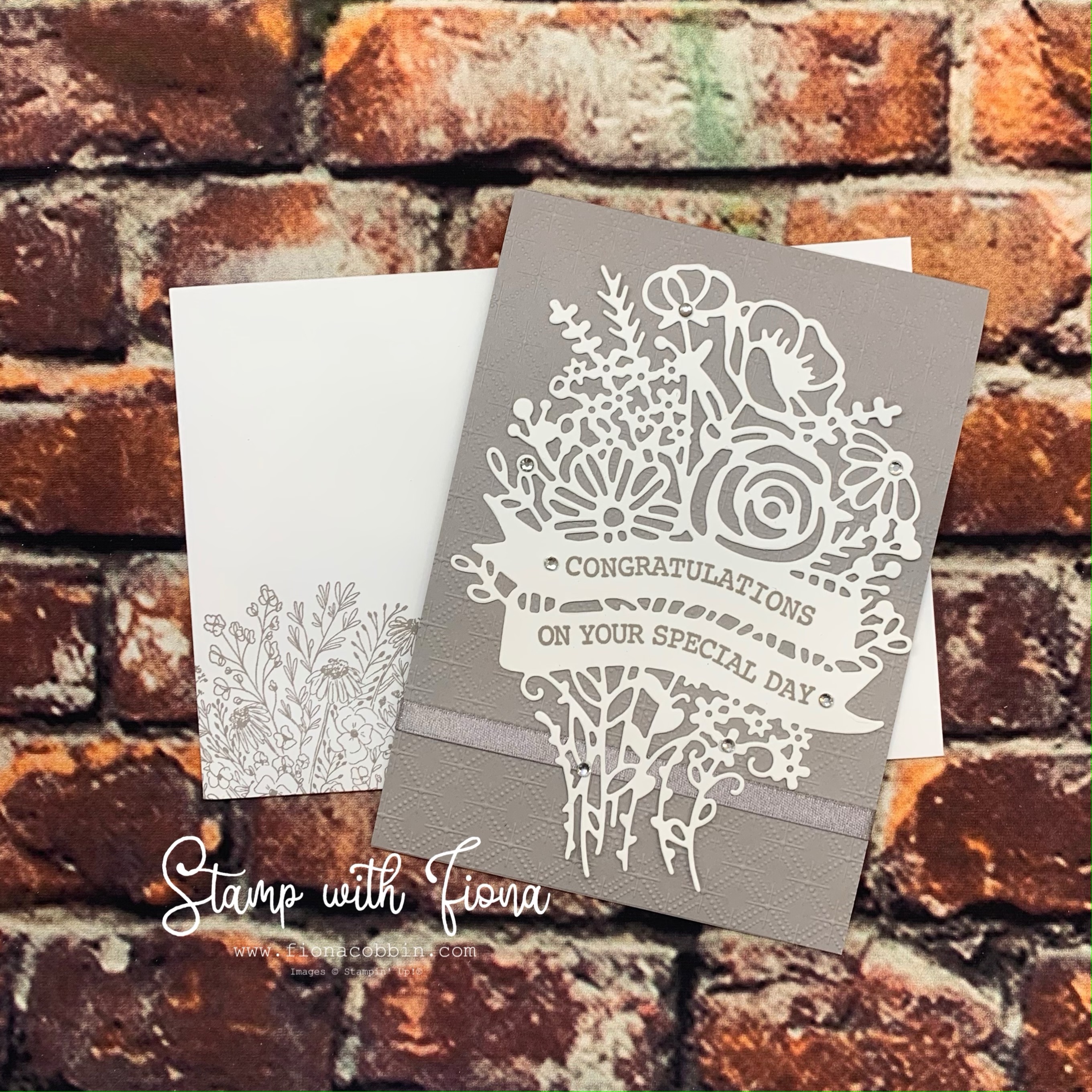 Gray Granite Whisper White Banner Blooms Card